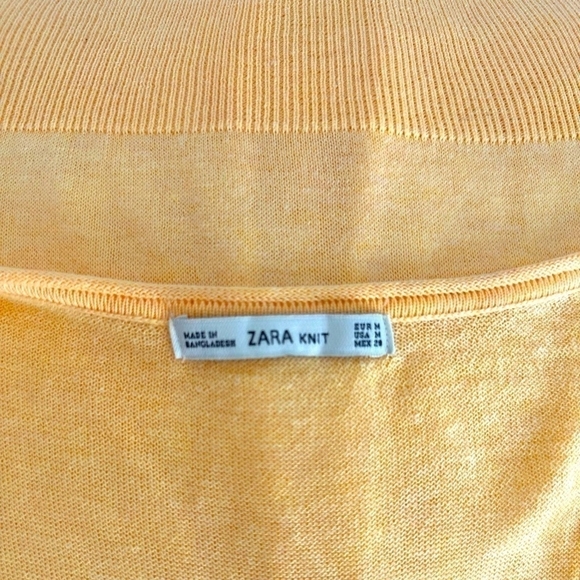 Women’s Sweater ZARA Knit Sweater Yellow V-Neck Long Sleeve Pullover Top - Picture 9 of 9